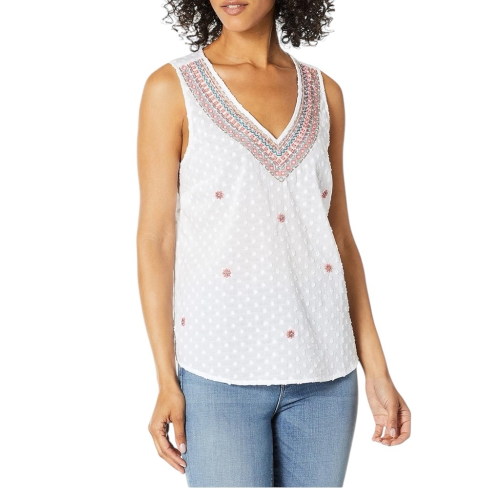 Tribal Embroidered White Sleeveless Top size S boho breathable